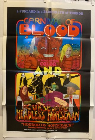 Vintage 1972 Carnival Of Blood/curse Of The Headless Horseman Poster.  27” X 41”