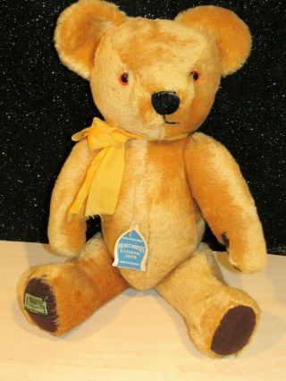 Vintage Merrythought Harrods Jointed Golden Teddy Bear 21 " W/tag Made England