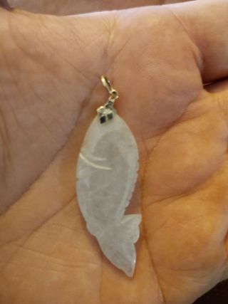 Vintage White Jade Fish Pendant With 14k Gold Bail