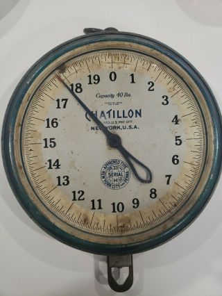 Vintage Chatillon Dial Face Hanging Merchants Scale 40 Pound 1931 As - Is