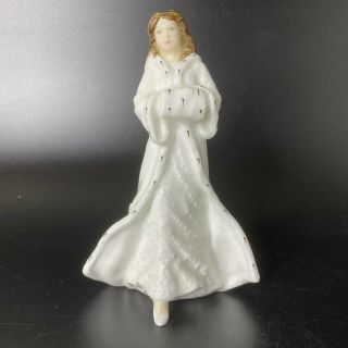 Vintage Royal Doulton 1993 Porcelain Woman Christmas Day Walking White Figurine