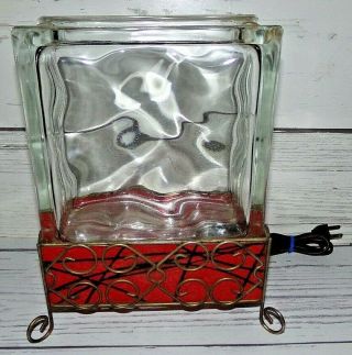 Vintage Midcentury Tv Lamp Night Light Aquarium Glass Block W/ Fiberglass Shade