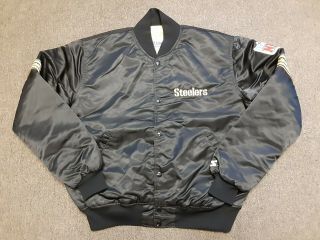 Vtg 80s 90s Starter Nfl Pittsburgh Steelers Nylon Satin Bomber Jacket Blk Large