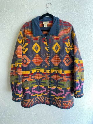 Vintage Aztec Southwestern Woven Blanket Jacket Car Barn Coat Colorado
