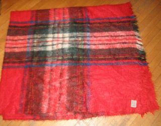Vintage 100 Mohair Blanket Glen Cree Mills Scotland Red Plaid Evc 88 " X 78 "