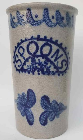 Vtg Beaumont Brothers Folk Art Pottery Maine Salt Glazed Stoneware Utensil Crock