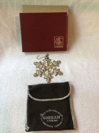 Vintage Gorham Limited Edition Sterling Silver Snowflake Ornament Box & Bag 1982