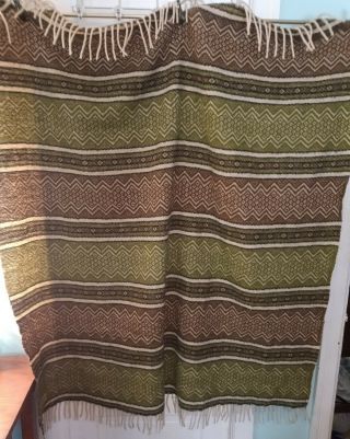 Vintage Faribo Faribault Woolen Mills 100 Wool Blanket Throw Geometric Fringe