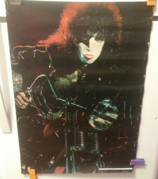 Vintage Kiss 1970s Paul Stanley Motorcycle Poster 28” X 20” 1977 Aucoin