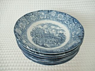 Vintage Staffordshire England Liberty Blue Mount Vernon 7 Cereal Bowls 6 - 3/8 "