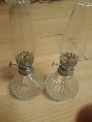 Vtg Clear Lamplight Farms Small Miniature Oil Lamp Diamond Pattern Base Flute