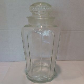Vintage 12 " Clear Glass Canister Apothecary Candy Jar - Ground Lid Unique Shape