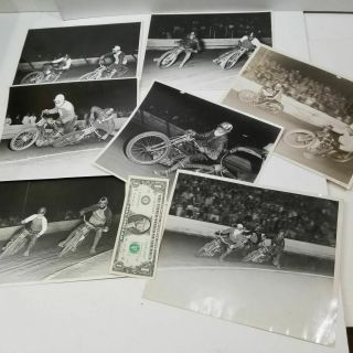 (7) 1947 - 1948 Vintage Motorcycle Dirt Track Racing 8x10 B/w Action Photographs