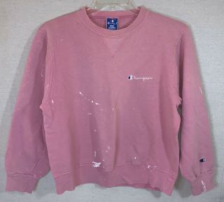 Vintage Champion Sweatshirt Crewneck Sz Large Pink 80s Embroidered Spell Out