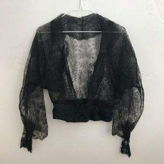Antique Black Lace Blouse Top Victorian Sheer Flawed Fragile