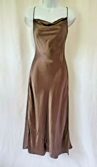 Vintage Goddess 100 Silk Satin Victoria Secret Nightgown Tie Back High Slit Xs