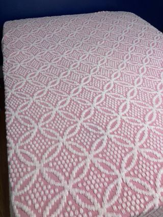 Vintage Pink White Lightweight Chenille Bedspread Twin 86x98