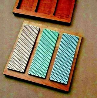 Dmt Diamond Sharpening System Red,  Blue,  Green Stones In Vintage Wood Box