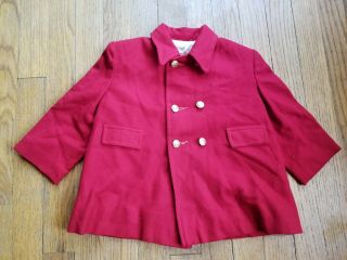 Vintage Toddler Double Breasted Red Wool Blend Peacoat Nautical Theme Patch Coat