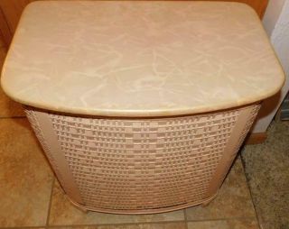 21 1155 Vintage White & Pink Pearl Wick Wicker Clothes Bathroom Laundry Hamper