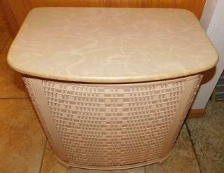 21 1155 Vintage White & Pink Pearl Wick Wicker Clothes Bathroom Laundry Hamper 2