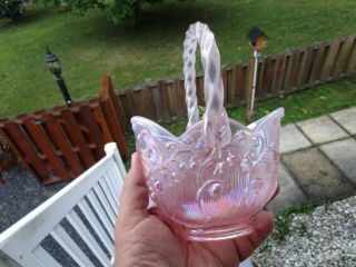 Vintage Fenton Pink Iridescent / Opalescent Lily Of The Valley Glass Basket