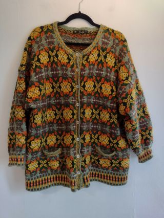 Vintage Elisabeth 100 Wool Hand Knitted Chunky Knit Cardigan 8 - 16 Retro 70s