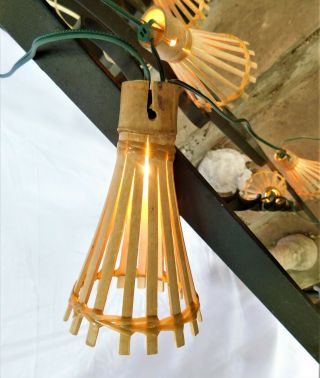 Vintage Bamboo Tiki String Lights over 13.  5 ' - 7 Lights - Made in The Philippines 2