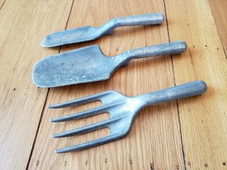 Markle Aluminum Garden Hand Tools,  (2 Trowels,  1 Fork).  Vintage,  Made In Usa
