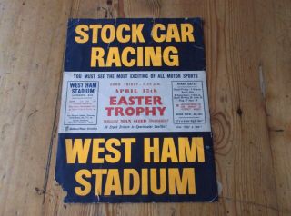 Rare Vintage Stock Car Racing At West Ham Poster Card Early 1960/s.