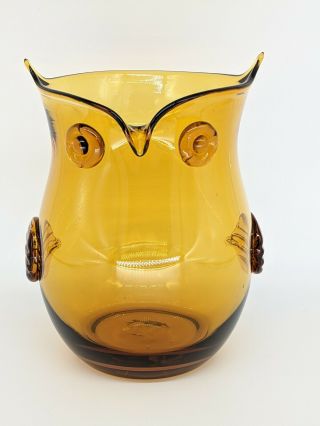 Vintage Blenko Amber Art Glass Owl Vase Mid Century Modern Retro Unsigned