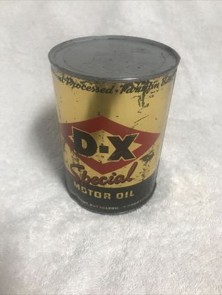 Vintage D - X Motor Oil Can - 1 Quart Full Gold Metal Can