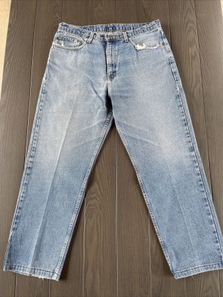 Vtg Polo Ralph Lauren Mens Denim Jeans Relaxed Fit 36x30 Lt Wash Blue Distressed