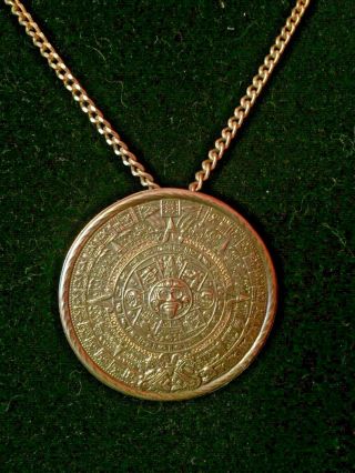 Vintage Sterling Silver Mayan Calendar Pendant Necklace Zodiac Astrology Mexico
