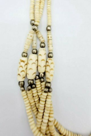 Vintage Carved Bovine Bone Bead Statement Necklace Estate Jewelry 26 
