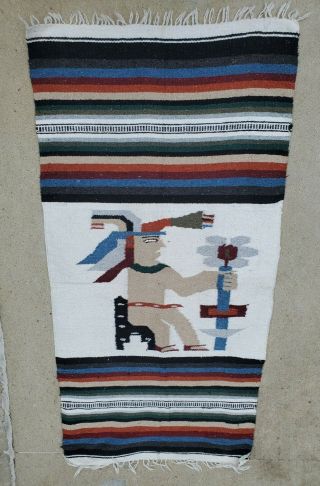 Vtg Woven Mexican Serape Blanket Rug Tribal Native American 78” X 44”