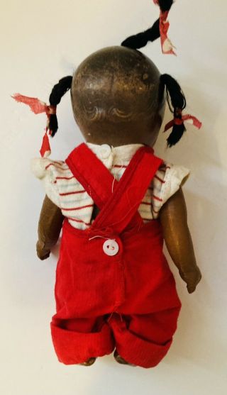 Black Composition Doll “9” Red Overalls 3