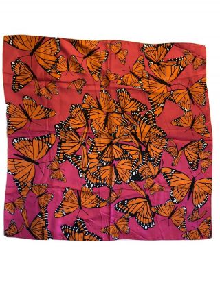 Vintage Echo Silk Scarf Fuschia With Monarch Butterflies 30” Square