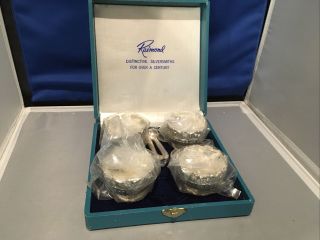 Set 4 Vintage Raimond Silverplated W/ Cobalt Inserts & Spoons Open Salt Cellars