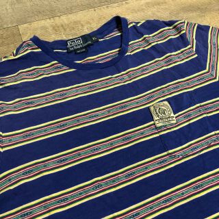 Vintage Polo Ralph Lauren Madison Aztec Tribal Striped Pocket T - Shirt Blue Xl