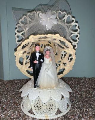 Vintage Bridal Wedding Bride Groom Cake Topper Hand Painted 1960’s