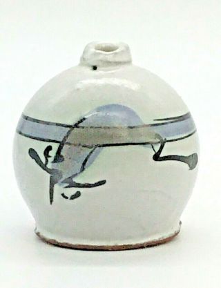 Mcm Vtg Ikebana Signed Studio Art Pottery Bulbous Pot Weed Vase Redware Clay