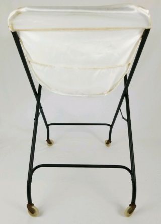Vintage Laundry Basket Cart Rolling Hamper Clothes Bin Folding Retro Mid - Century