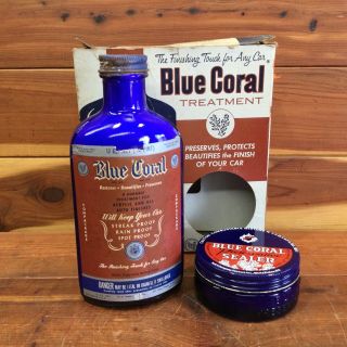 Vintage Blue Coral Treatment / Compackage W/ Box & Sealer / Cobalt Blue Bottle