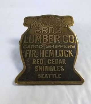 Antique Brass Advertising Paperclip Krauss Bros.  Lumber Co.