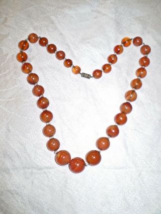 Carnelian Necklace Vintage Graduated Beads On Chain Separated By Small Beads