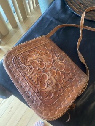 Vintage Retro 70’s Hand Tooled Leather Shoulder Bag Purse Boho 2