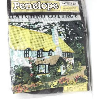 Vintage Penelope Thatched Cottage 9”x14” Canvas Needlework Tapestry Kit M605