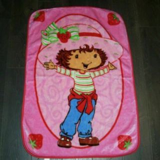 Vintage Strawberry Shortcake Pink Red Plush Baby Toddler Blanket