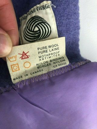 Vintage Satin Trim Wool Blanket Purple Made in Canada Thermal 75x55 3